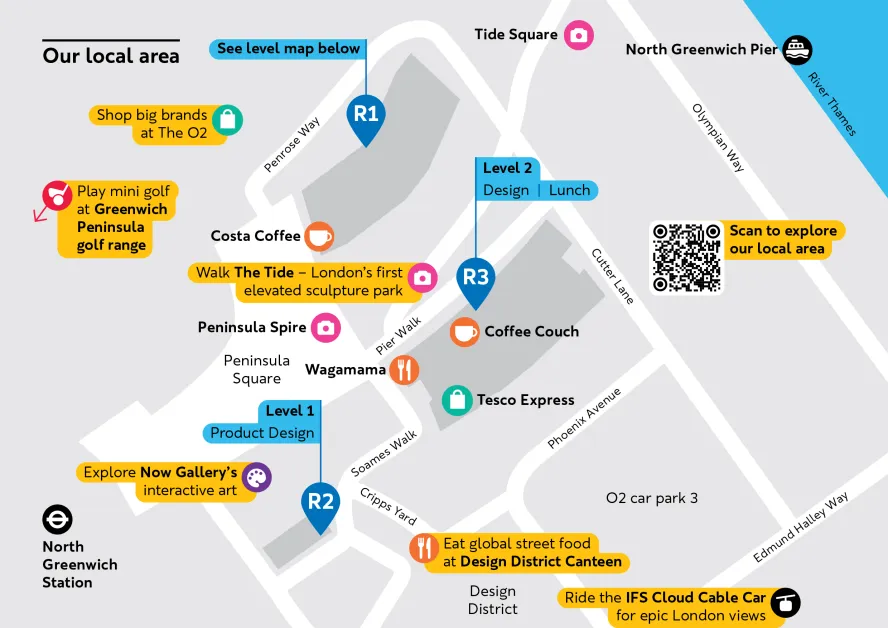 A map of the peninsular and our three main buildings. 