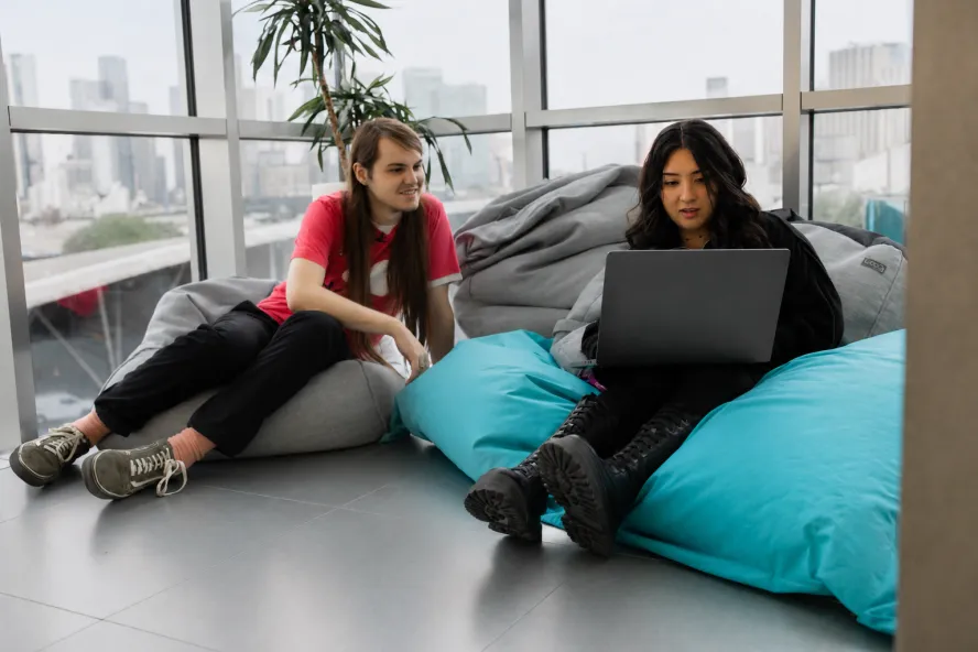 Students socialising on beanbags