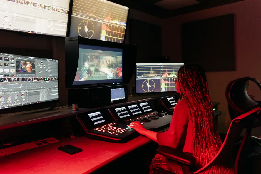 Broadcast engineering student with equipment