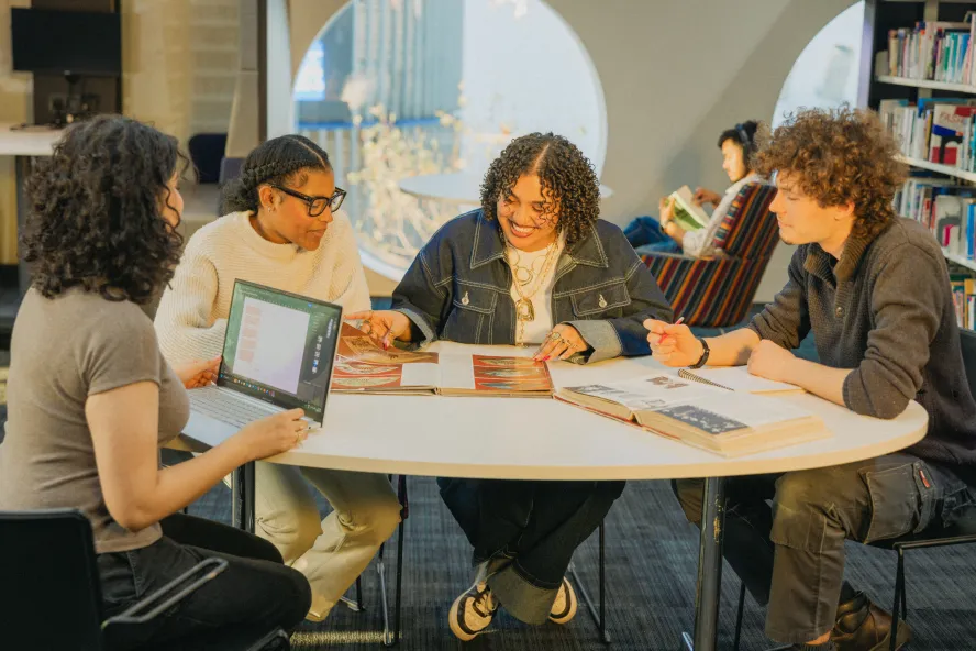 Students working together in the library 
