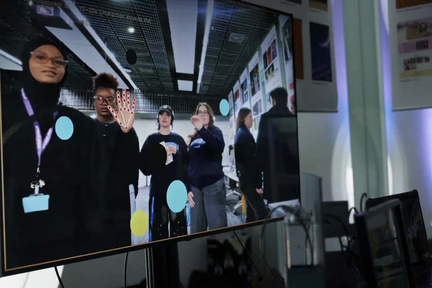 Students use motion captures software and see themselves on a screen