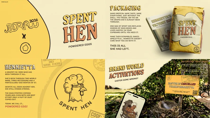 Poster for Spent Hen, a student project shortlisted for the JDO Raw 2026 Pentawards