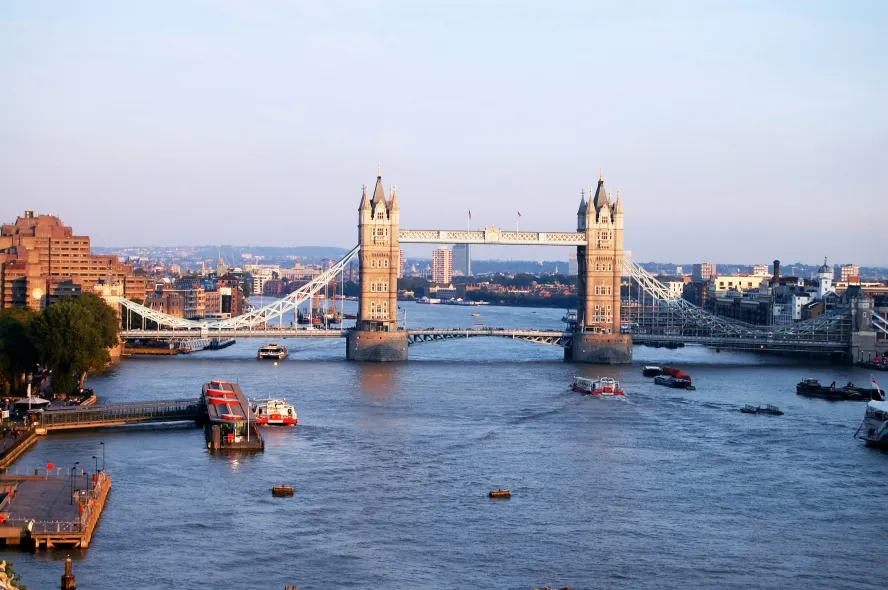 Tower bridge and the river thames with boats