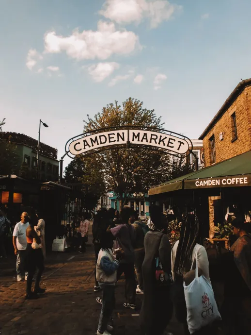 Camden market with food stalls