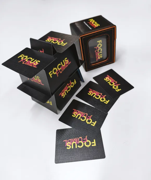 Box for Focus Fumbl Card Game Promo created by Barbara Szemerédi, Access student at Ravensbourne University