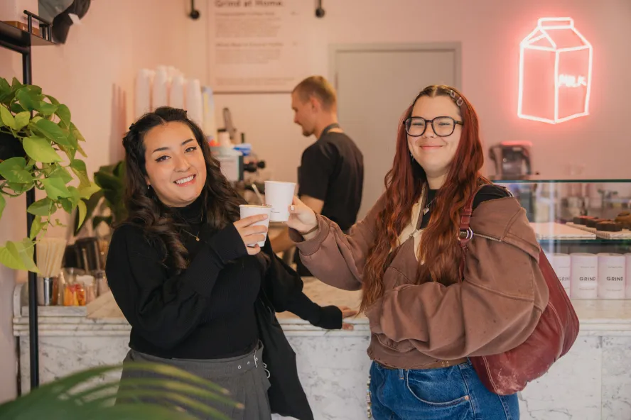 Students having coffee in a cafe