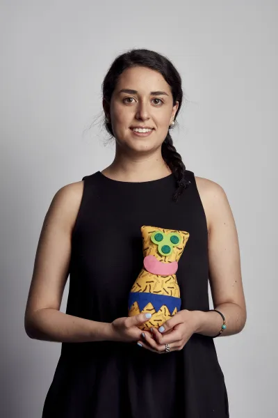 Sarah Saggiante with her non-gendered toy design