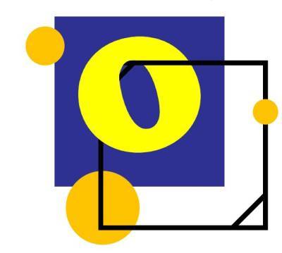 A large yellow 'O' on a royal blue background.