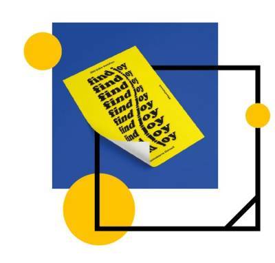 A yellow poster with wiggly black typographic writing on.