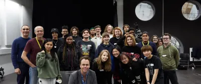 Crowd of students pose for a photo