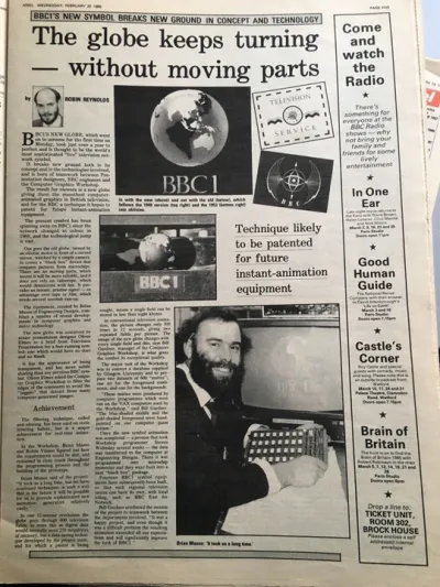 BBC1 - Globe COW newspaper article 20/02/85