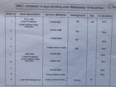 The 12 Days of Christmas - shooting order 2