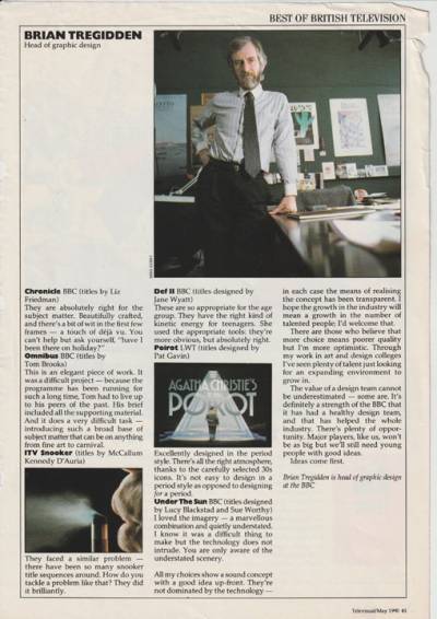 'Televisual' May 1990 - Brian Tregidden, Head of Graphic Design article