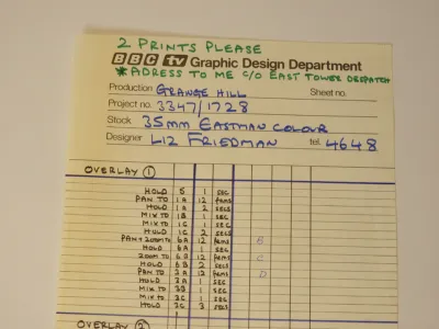 Grange Hill titles camera dope sheet 1