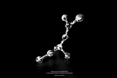 Silver molecule structure on a black background