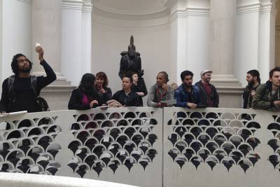 Students look around a musuem on one of many learning trips