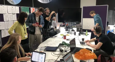 Students working together on a filming project