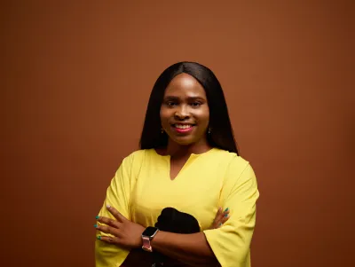 Lydia smiling at the camera