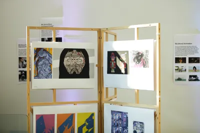 Student work displayed at the annual student showcase