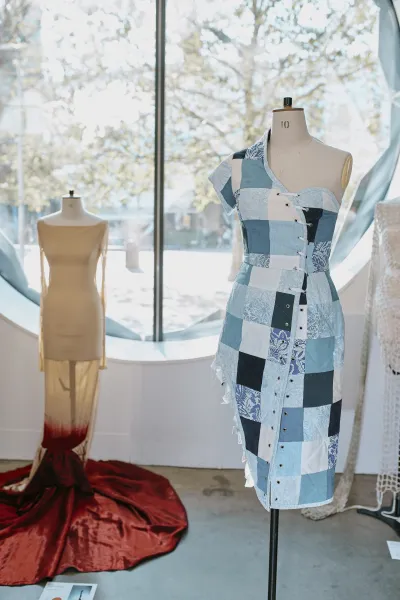 Fashion student work displayed at the student showcase