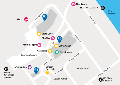 A map of the peninsula and our three main buildings.