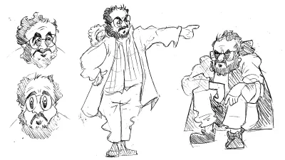 Sketch of Stanley Kubrick by Ravensbourne Character Design student 