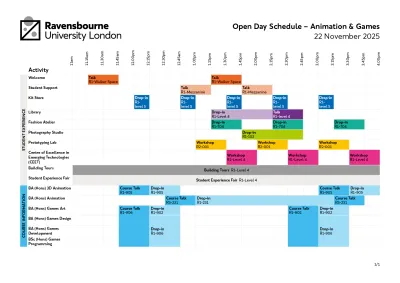 Open Day schedule - Animation & Games