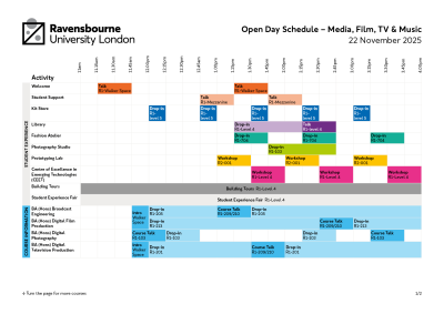 Open Day schedule - Media, Film, TV & Music