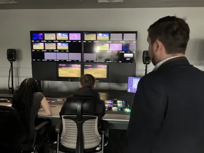 Ravensbourne University students editing live football broadcasts