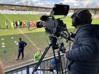 Ravensbourne University students on live football broadcast training