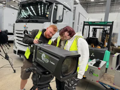 Ravensbourne University students on an industry visit to NEP broadcast equipment facility